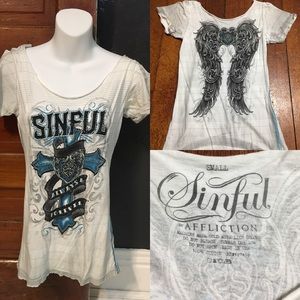 White Small Sinful Bling Short Sleeve Shirt
